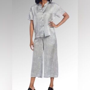 Eileen Fisher Drift Silk Organic Cotton Shirt & Culotte Pant Lounge Set